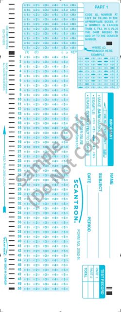 SCANTRON 10DIGIT ID 100QUES 2S