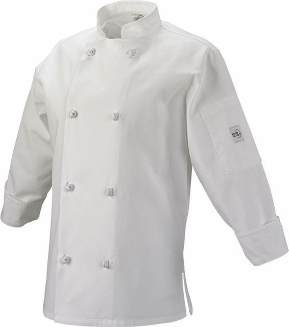 Women's Cook Jacket.  Color: White.  Cloth Knot Buttons.  Extra Extra Small.